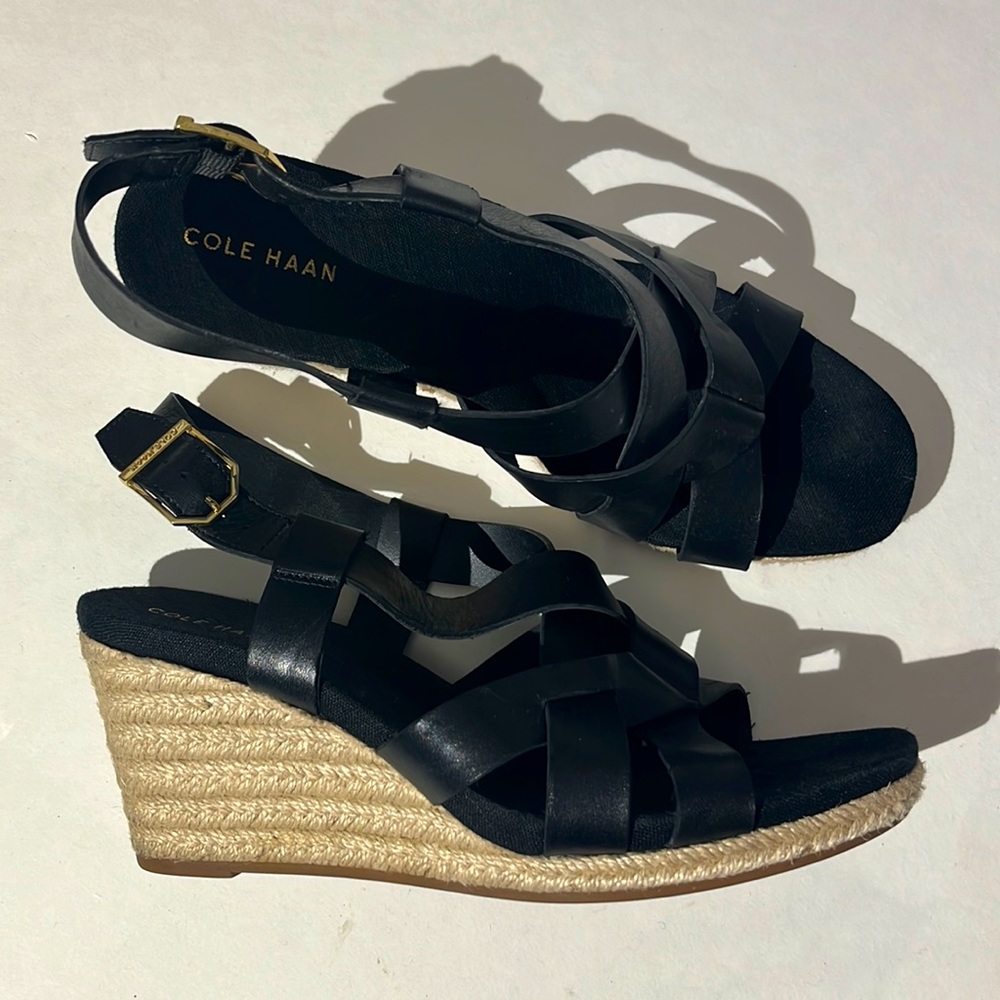 Cole Haan black espadrilles heels shoes pumps sandals sz 7.5 Grand 360